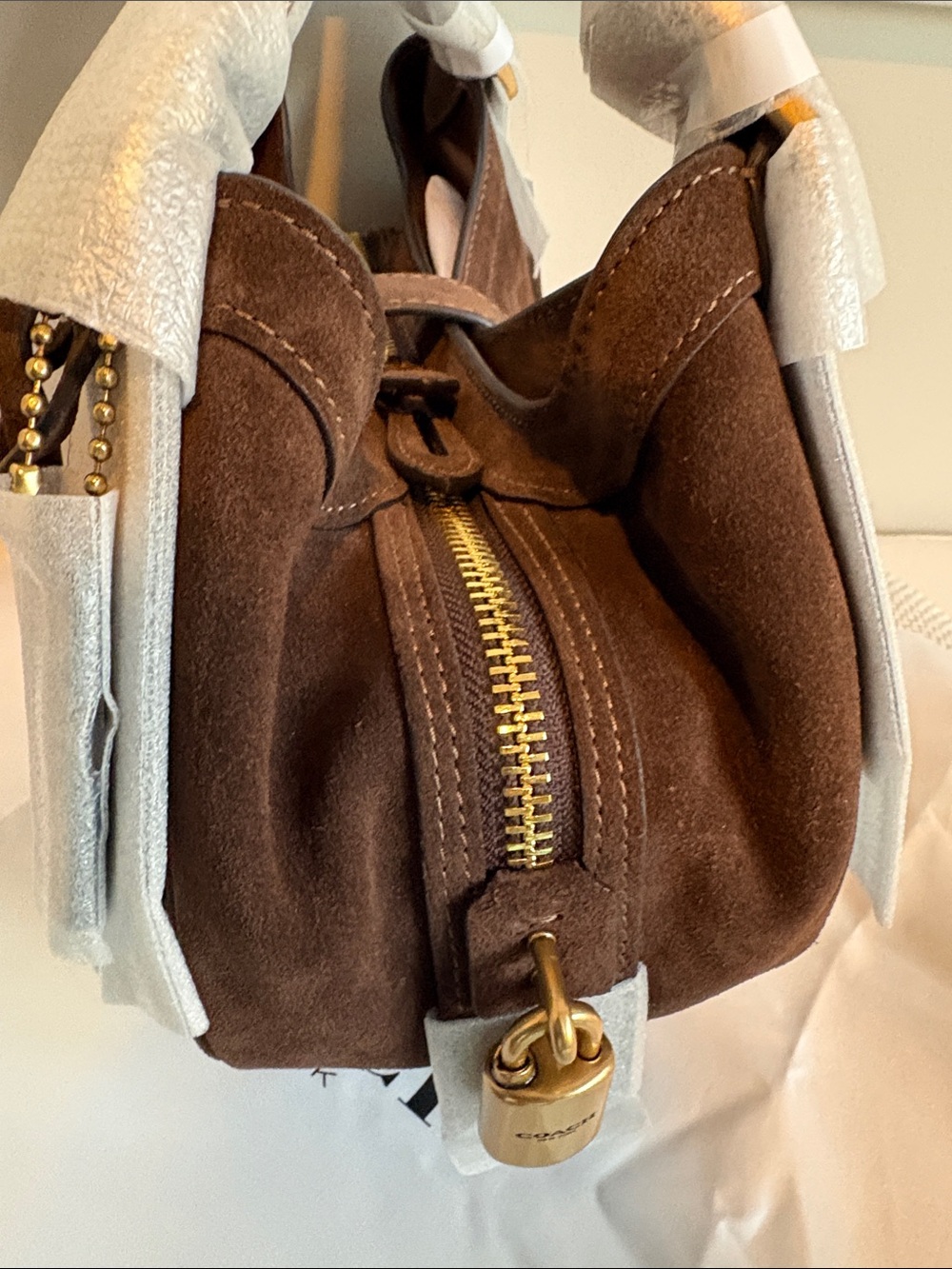 COACH Brown Suede Drifter Bag with Gold Buckle - Picture 6 of 10